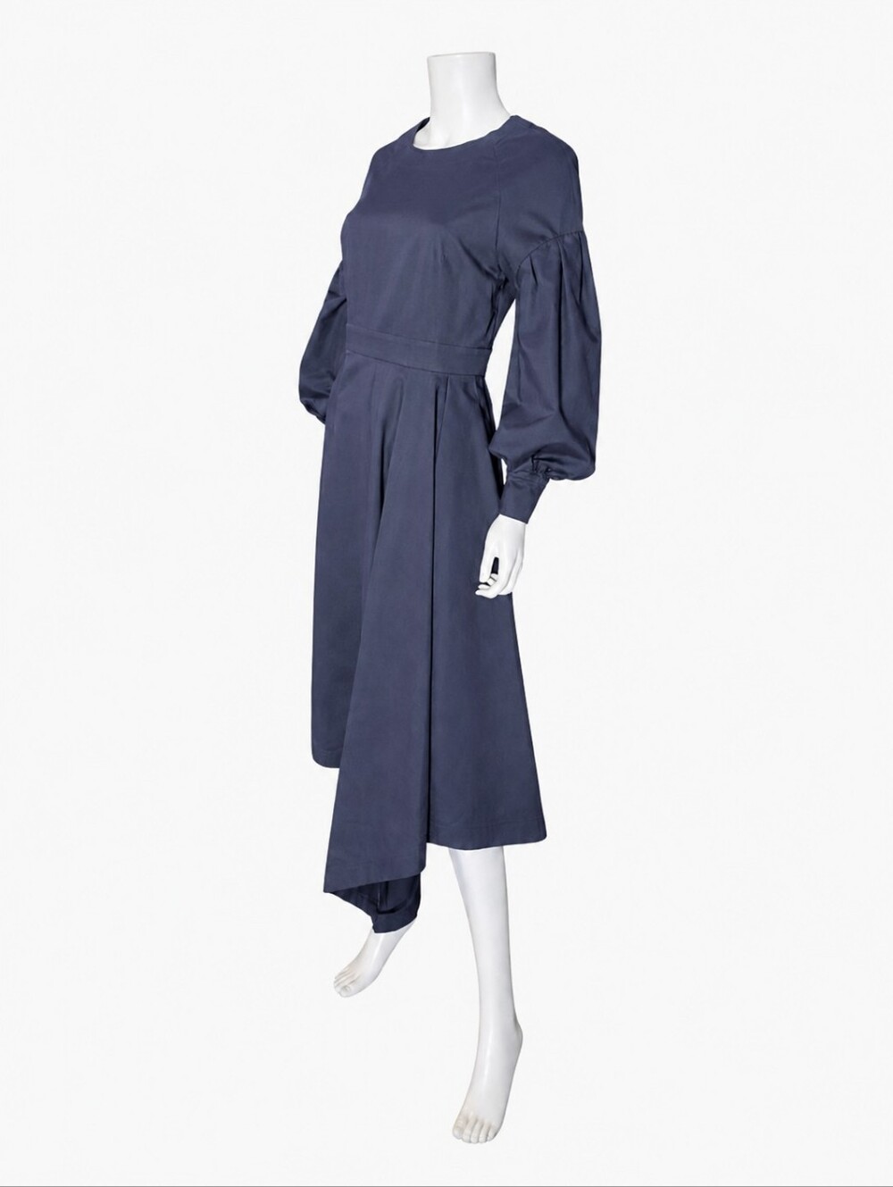 HUISHAN ZHANG | Asymmetric Pleated Balloon Sleeve Midi Dress Charcoal Grey US 8 - Picture 3 of 10